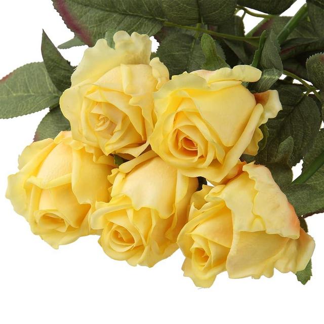 Artificial Realistic Roses Yellow Flowers 24" Real Touch Silk Roses Bouquet Long Stems Rose for Flower Arrangement Fake Roses Decor for Home Party Wedding Table Centerpieces Roses Realistic - 5 Pcs