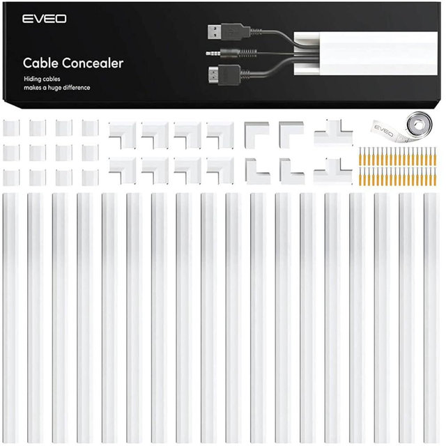 EVEO Cord Hider - 306” Cord Cover Wall Cable Hider, Cable Concealer, Wire Hiders for TV on Wall. Cable Management, Cord Hider Wall Cable Raceway Wire Covers for Cords -18X (L17 W1.1 H0.55) - White