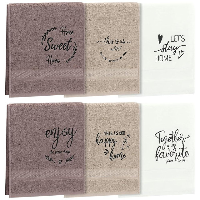 6 Pcs Summer Decorative Hand Towels Set 100% Cotton 460 GMS Farmhouse Embroidered 13.3''x 29.5'' Bathroom Hand Towels Absorbent Facecloth Summer Beach Bathroom Decor Housewarming Gift(Classic Colors)