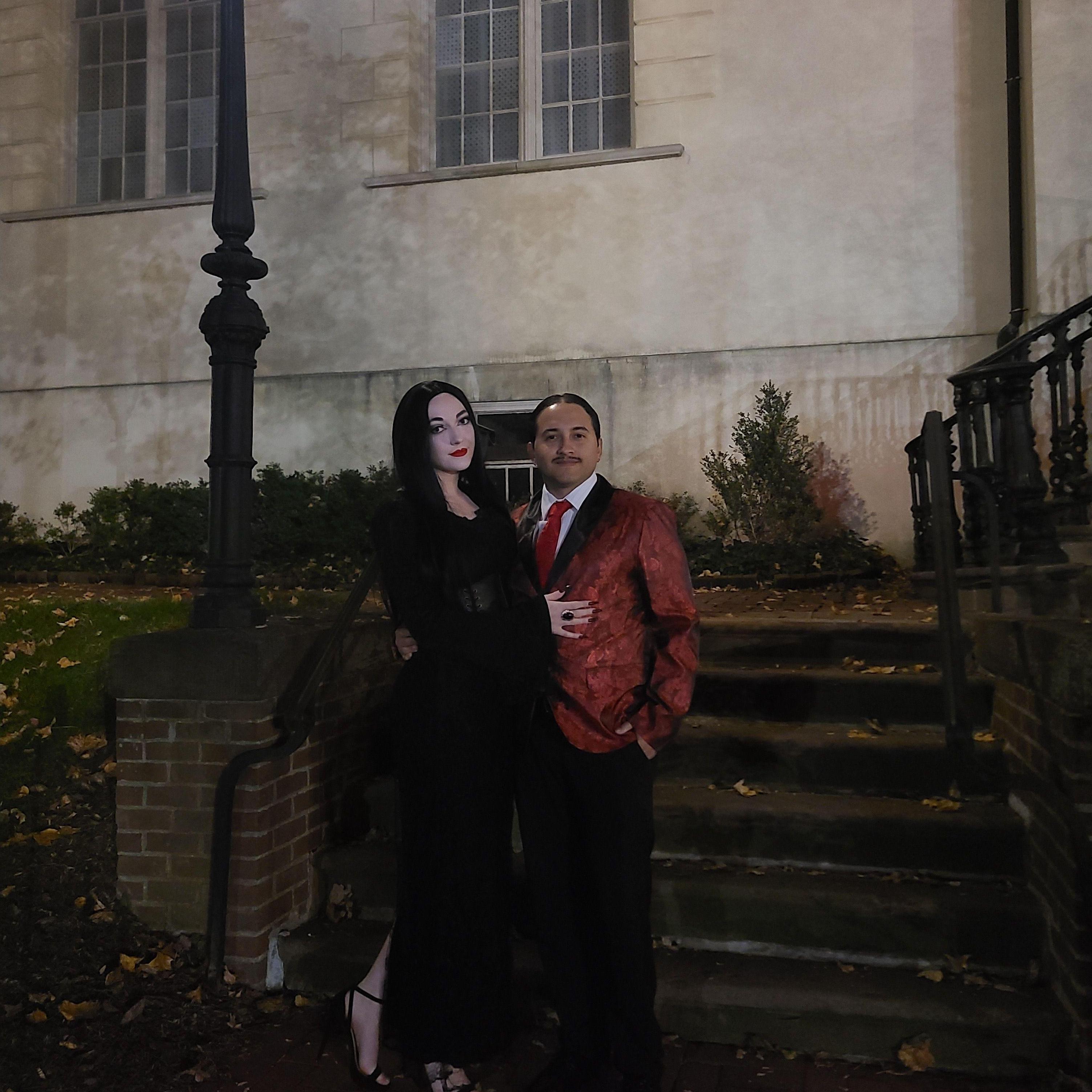 Our first Halloween as Morticia and Gomez Addams, 2022
