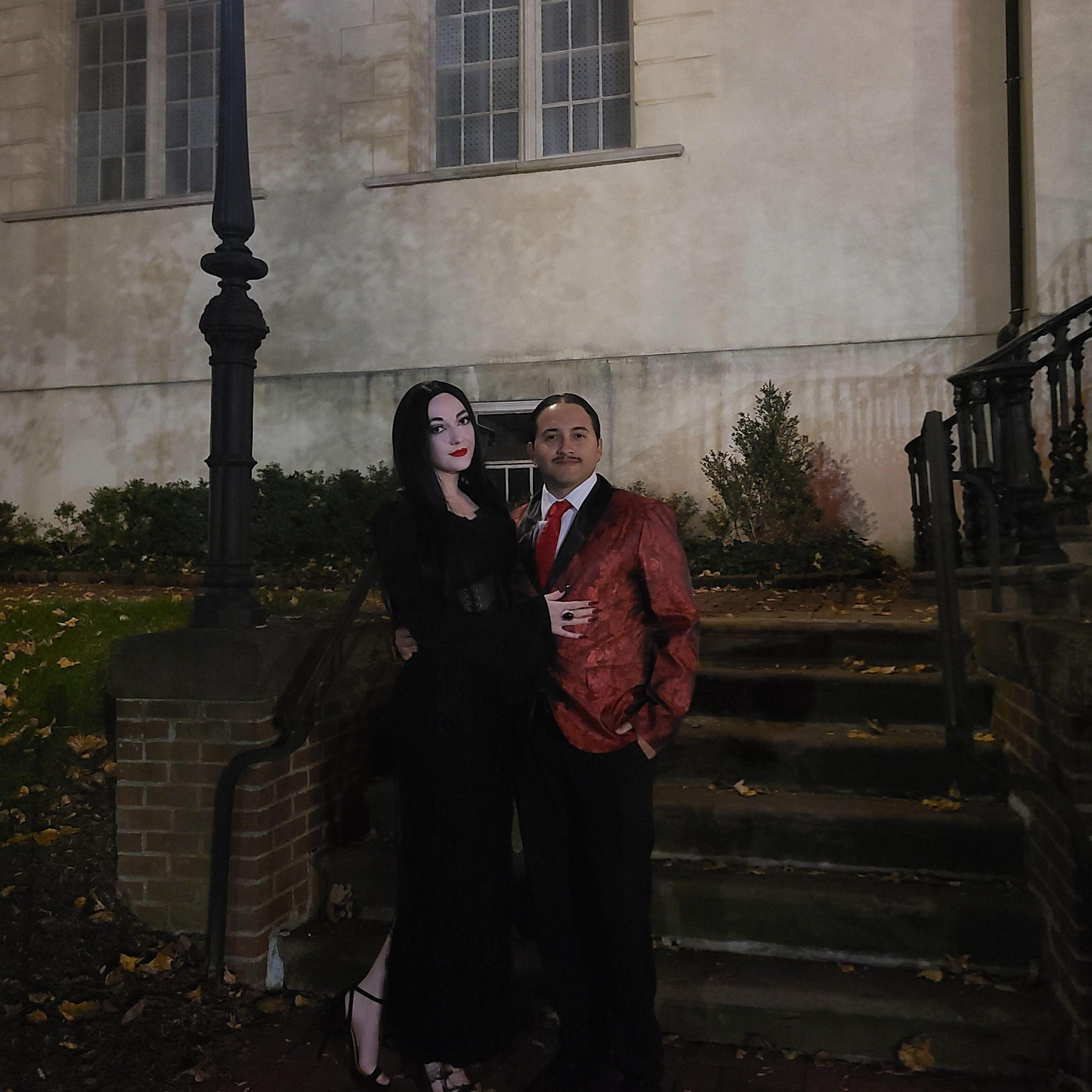 Our first Halloween as Morticia and Gomez Addams, 2022