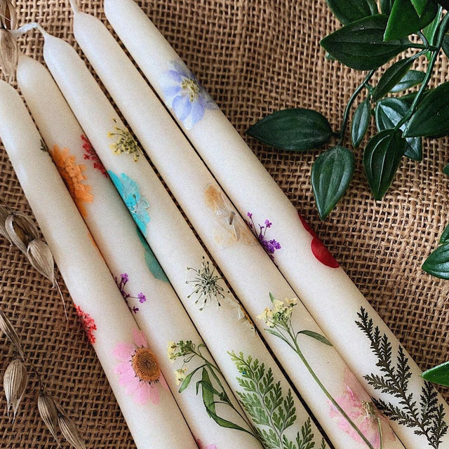 Pressed Flower Taper Candles, Botanical Home, Wedding, Dinner table, Altar Decor