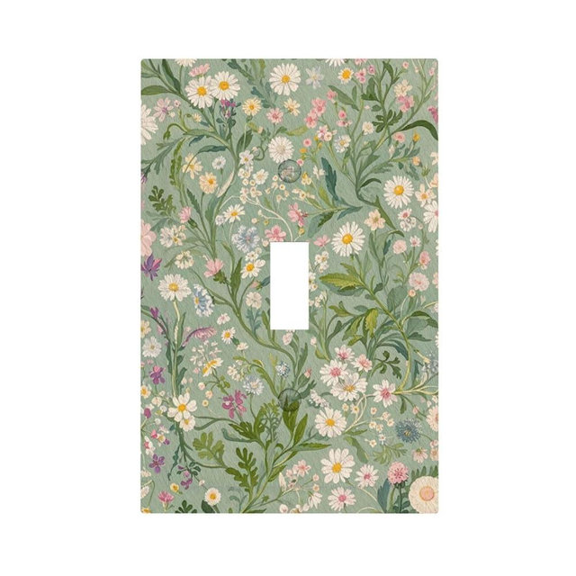 CZRPKEN Decorative Switch Cover Plate with Vintage Wildflowers & Daisies on Light Green Background Design Single Gang Toggle Switch Plate Light Switch Covers Artistic Faceplate