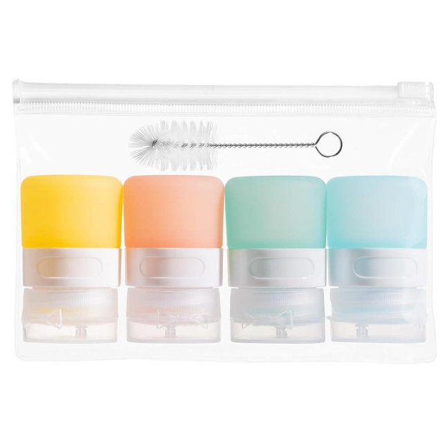 MICEBAY Condiment Squeeze Bottles for Sauces, 1-oz Mini Silicone Salad Dressing Container to Go with Reusable Sandwich Bag, Leakproof Ketchup Bottle for Bento Lunch Box, 4 Pack, Candies