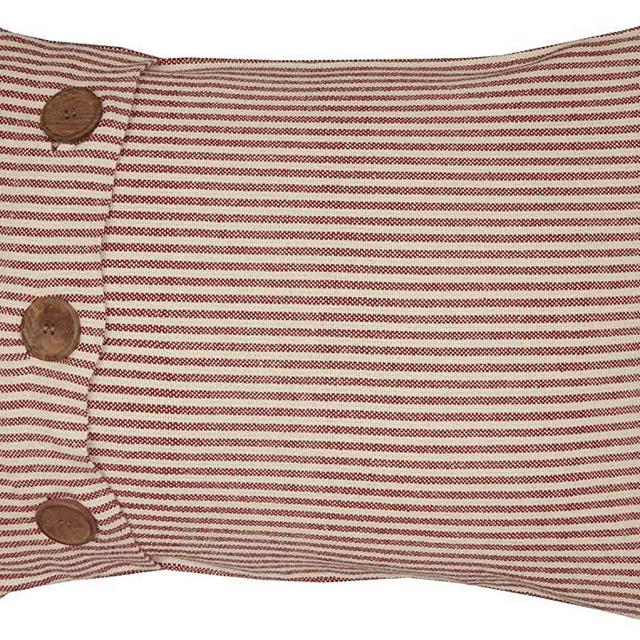 Homespun Red Ticking Stripe Standard Sham, 21" x 27", Rustic Primitive Farmhouse Bedding, Natural Cream Woven w/ Red Striped