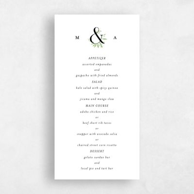 White Greenery Wedding Menu - Jackson