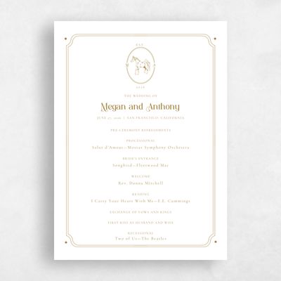 Gold, White Wedding Program - Brisbee