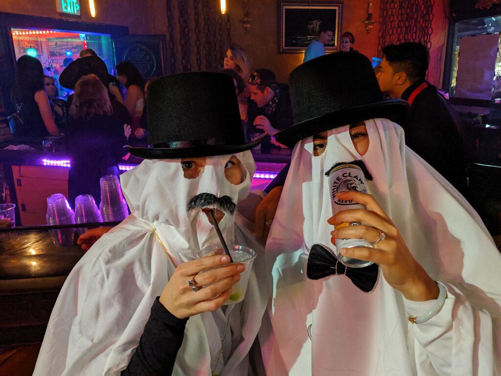 Coco and Lauren dresses as “fancy ghosts” for Halloween.