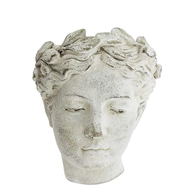 Wall-Mounted Greek/Roman Style Female Statue Head Cement Planter, 8"