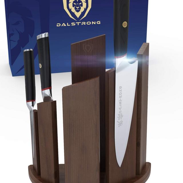 DALSTRONG Magnetic Knife Block - Holds 12 Piece - 'Dragon Spire' Double-Sided Walnut Block Holder and Stand
