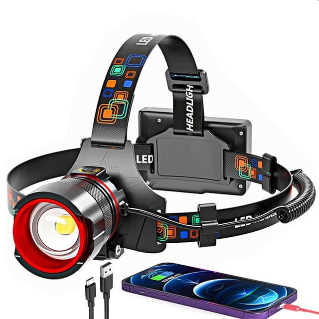 Headlamp Rechargeable 90000 Lumens Ultra Bright Head Lamp Super Bright Hard Hat Light Zoomable IPX54 Headlight Camping Accessories 6 Modes Waterproof Headlight Camping Gear for Adults Cycling Running