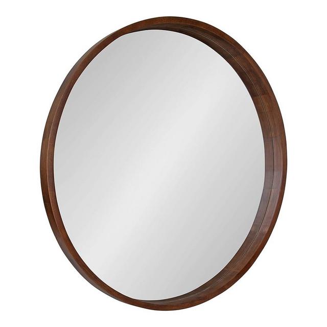 Kate and Laurel Hutton Round Wood Wall Mirror, 36" Diameter, Walnut Brown, Geometric Modern Farmhouse Wall Decor