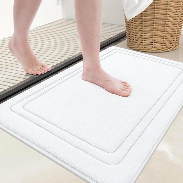 Grandaily Memory Foam Bath Mat Rug 24x16, Ultra Soft, Non-Slip and Absorbent Bathroom Rugs, Machine Wash Dry, Comfortable Bath Rug Carpet for Bathroom Floor, Tub and Shower, White