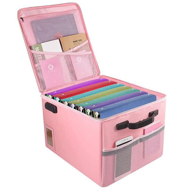 Fireproof File Cabinet with Lock, Fireproof Document Organizer Collapsible File Box Filing Cabinet with Handle for Letter Legal Folder Certifications (Pink)