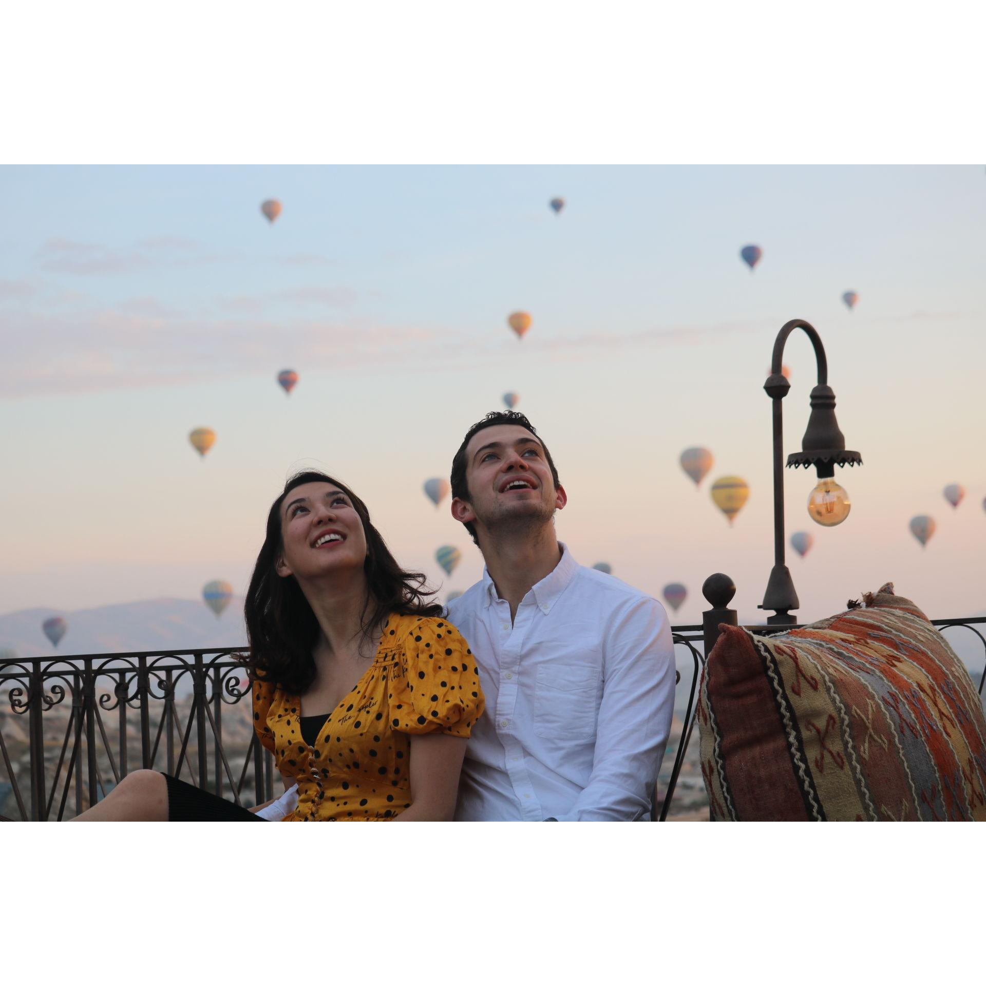 Trying to look happy at 5am in the morning in Cappadocia, Turkey