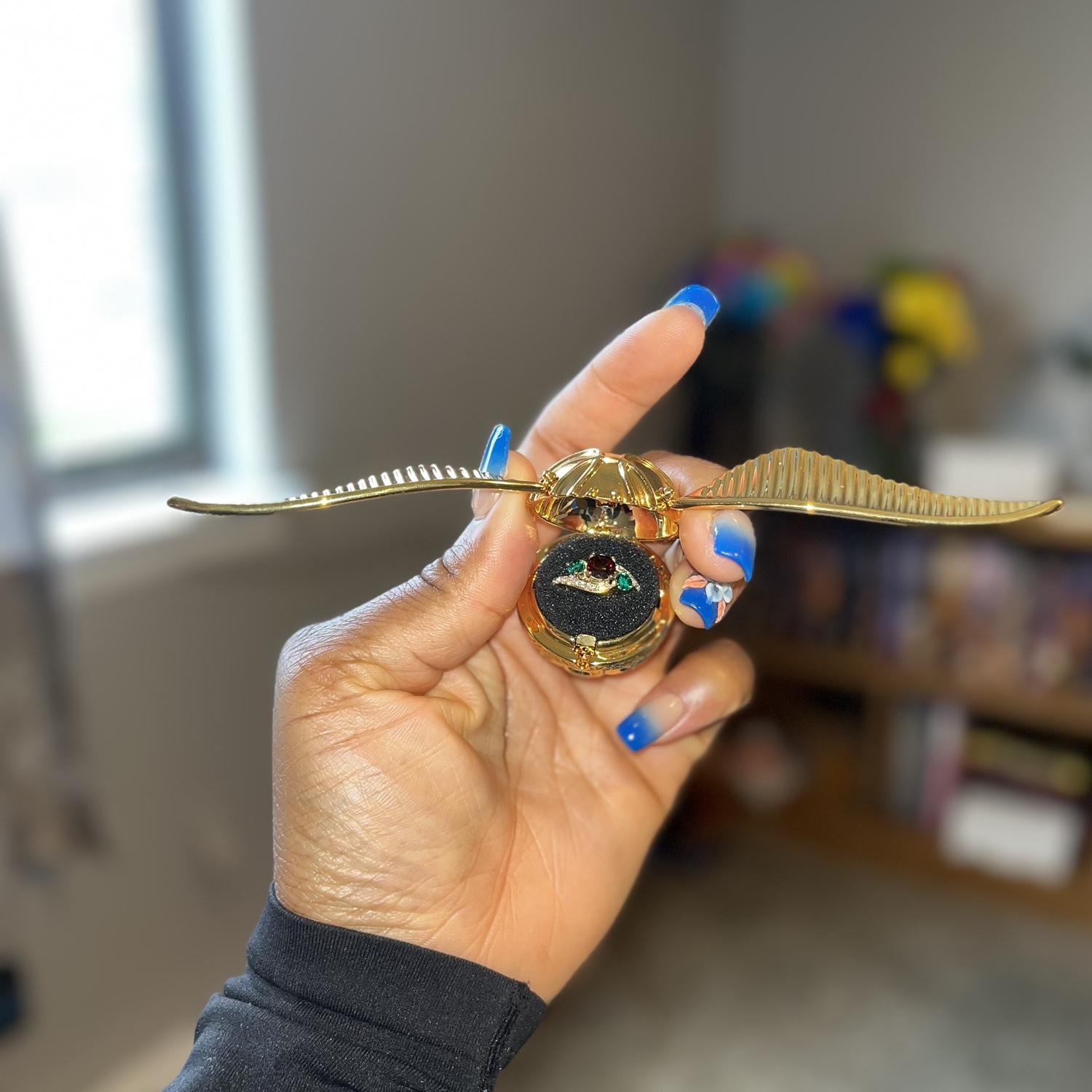 If you are a Harry Potter fan, you will recognize the golden snitch that was used to deliver the engagement ring.