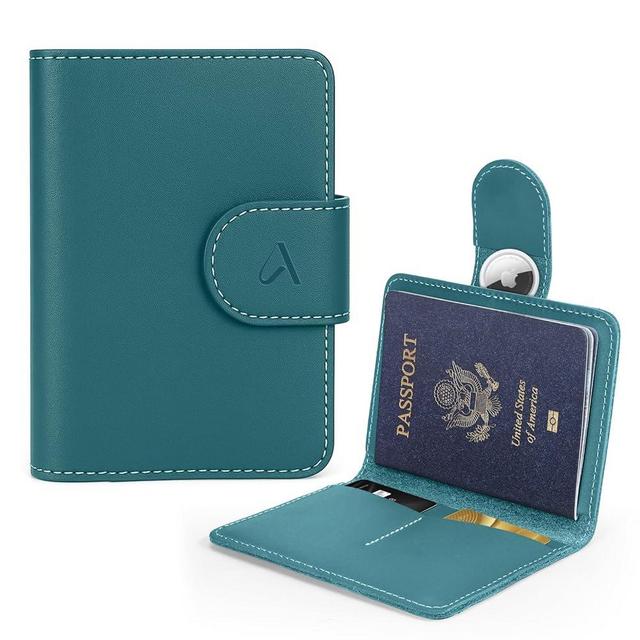 ALLIVE Rfid Passport Holder for Travel, Women & Men, Passport Cover Wallet with AirTag Hidden, Genuine Leather Passport Holder Essential for Business Travel, Airport Security (Lake Blue)