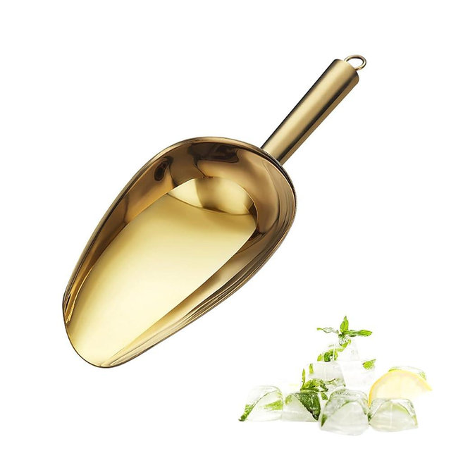 Sipoyen Stainless Steel Ice Scoop 6OZ Small Food Candy Scoop for Kitchen Bar Party Wedding Metal Ice Scooper for Ice Bucket Gold