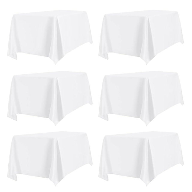 PureFit 6 Pack Rectangle White Table Cloths 60 x 102 Inch for 6Ft Tables, Stain and Wrinkle Resistant Table Linens for Home Use, Wedding, Party, Banquet and Camping