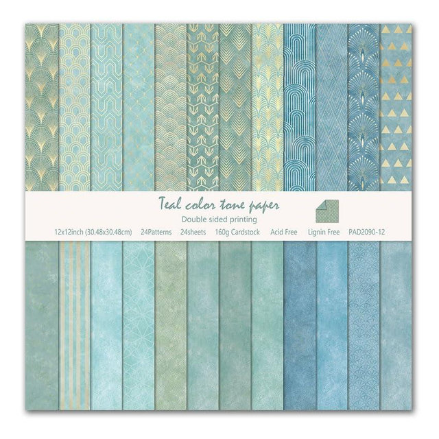 Scrapbook Paper 12x12 Inch Double Sided Patterned Paper for Scrapbooking, 24 Sheets/24 Designs Blue Decorative Craft Papers for Junk Journals DIY Cards Album Decoration