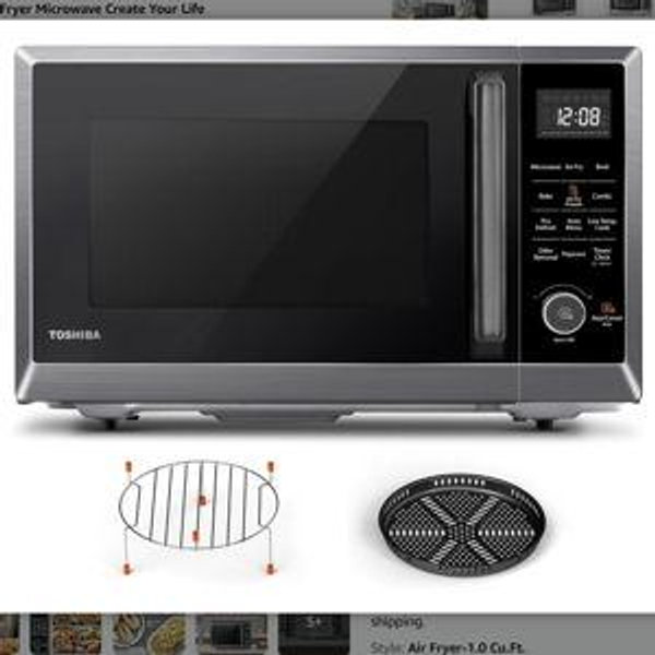 TOSHIBA Air Fryer Combo 8-in-1 Countertop Microwave Oven, with Convection, Broil, Odor Removal Mode, 12.4" Position Memory Turntable, Child-Lock, 1.0 Cu.ft, Black Stainless Steel, ML2-EC10SA(BS)