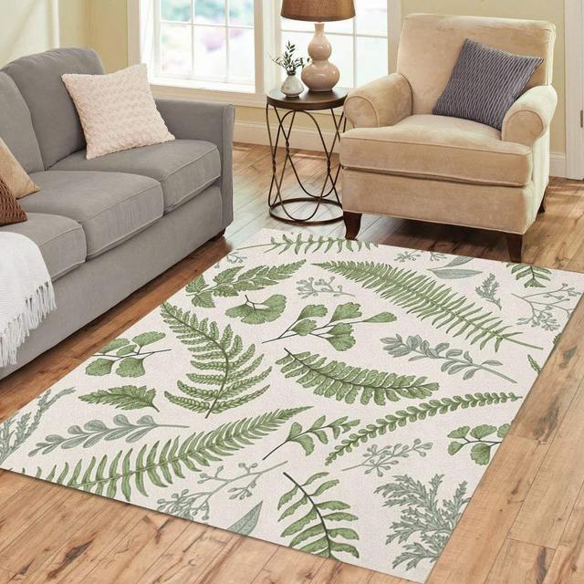 Pinbeam Area Rug Floral Pattern in Vintage Leaves and Herbs Botanical Home Decor Floor Rug 2' x 3' Carpet