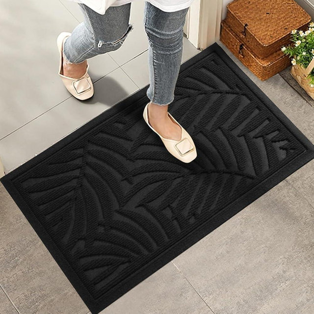 HIYARD Front Door Mat, Absorbent Resist Dirt Welcome Door Mat Indoor Outdoor, Waterproof Doormat, Sturdy Non Slip Backing, Fade Resistant, Low Profile Entry Mat for Entryway, 29×17, Black