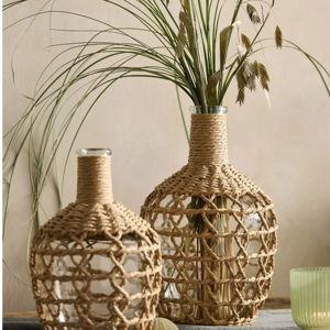 Nautical Woven Rattan + Glass Vase