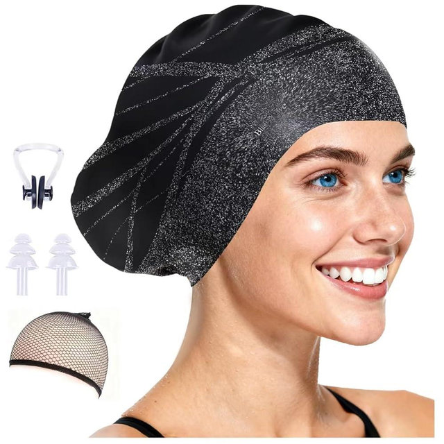 Large Silicone Swim Cap Durable Silicone Waterproof Construction with Ultra-Elastic Design Effectively Keeps Hair Dry. Suitable for Long Hair, Curly Hair, and Long Dreadlocks