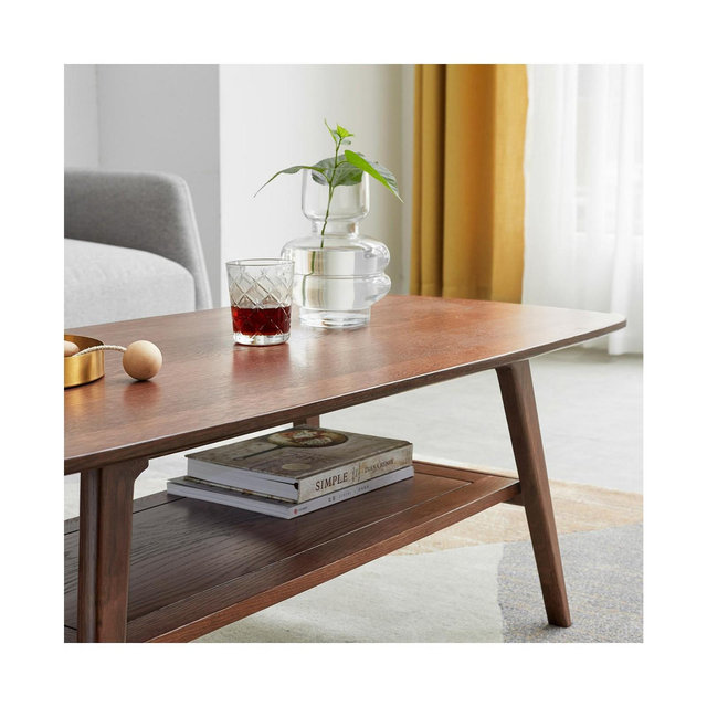 Center table Low Table 100% solid Oak Wood Top plate Desk Coffee table Width 100 x Depth 50 x Height 44 cm Study desk Work from home Easy to assemble Walnut Color Wood With Storage Shelf