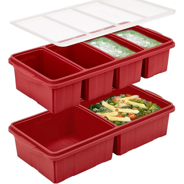 Silicone Freezer Tray With Lid-Soup Freezer Container molds-Large Ice Cube Tray Set Makes 1-Cup & 2-Cup portions cubes Perfect for preparing meals in different portion sizes Oven & Dishwasher -Safe