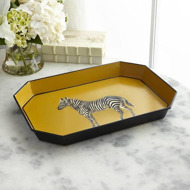 Les Ottomans Fauna Handpainted Tray - Yellow Zebra