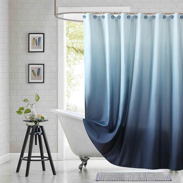 BESTRIPES Extra Long Shower Curtain, Blue Ombre Fabric Shower Curtains for Bathroom, Modern Waterproof Bathroom Curtains, 72" W x 84" H