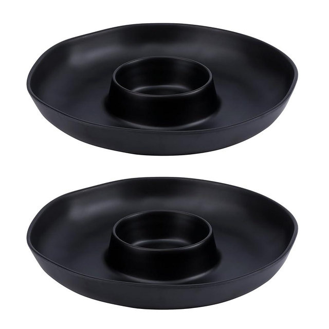 ZAROCRUS Chip & Dip Serving Set, 2 PCS Divided Cheeses Serving Platter, Relish Tray, Round Compartment Appetizer Set for Chips and Dip, Veggies, Candy and Snacks, Black, Set of 2
