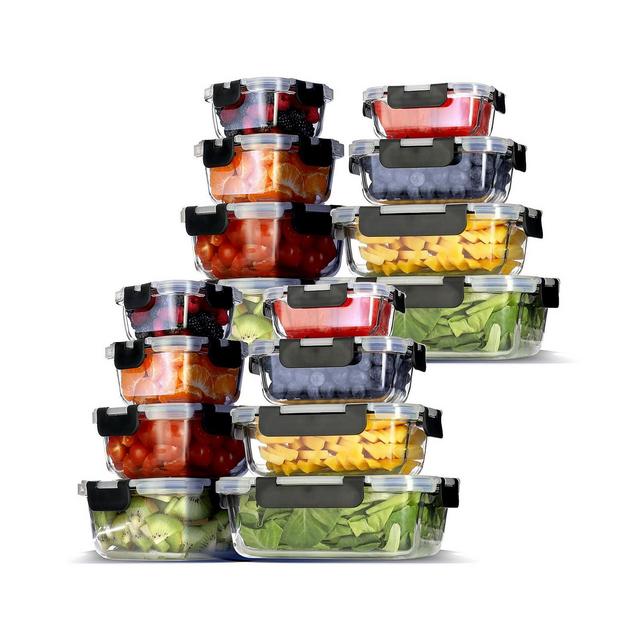 16 Airtight Leakproof Borosilicate Glass Food Storage Containers with Lids - Snap Lock Lids, Oven, Microwave & Freezer Safe