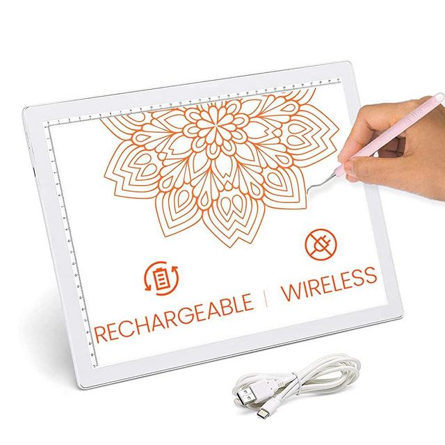 iVyne Rechargeable Led Bright Ultra-Thin Light Pad A4 Powered by Lithium Battery for Cricut Vinyl, Weeding Tools, Drawing Crafting Box/Board for Tracing, Sketching & HTV (White)