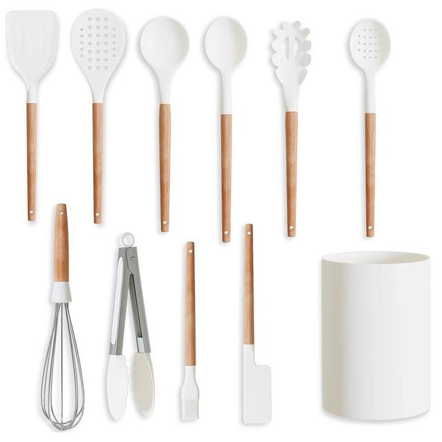 Five14 Silicone Cooking Utensils, Kitchen Utensils, Cooking Utensils Set - Silicone Spatula, Tongs, Ladle, Serving Spoons-Non-Stick, BPA Free Kitchen Utensils Set with Holder (Design 02)