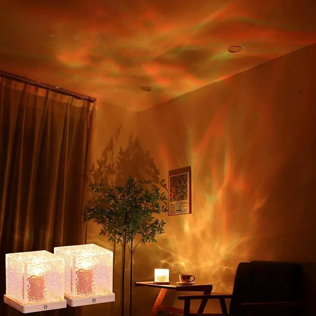 2Pack Aurora Ocean Wave Lights Projector(Touch & Remote Control), Cordless Rechargeable 16 Colors 4 Modes Northern Lights Dimmable Ambient Mood Lighting,Crystal Color Changing Night Light for Bedroom