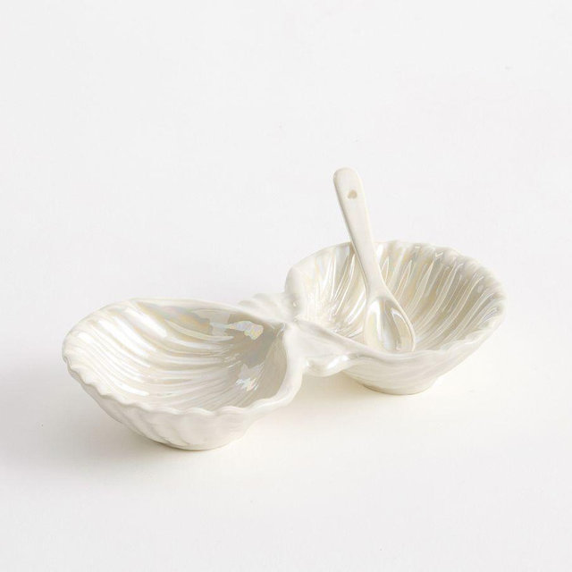 Pearlescent Shell Salt & Pepper Pinch Jars, Set of 2 - White Multi