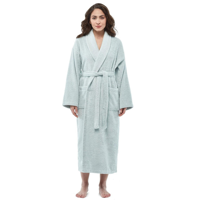Arus Women's Turkish Terry Cotton Robe, Shawl Collar Bathrobe , Sage , Large/X Large