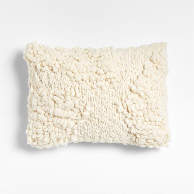 22"x15" Ivory Looped Wool Throw Pillow with Down-Alternative Insert