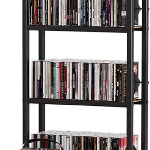 Epouseter CD Storage Rack with Drawer, 5-Tier DVD Organizer Shelf w/Adjustable Book Stoppers, Media Storage Rack for CD/DVD, Books & Games, Ideal for Living Room & Home Office – 15.7x11.8x56.5Inches