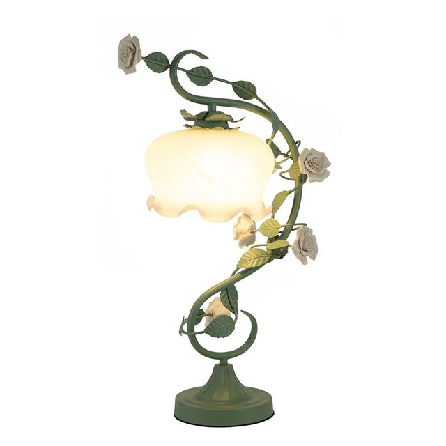 JAJADAH Modern Flower Desk Lamp, Rose Flower Table Reading Lamps, Lily Shaped Glass Desk Light Decor for Bedside End Table Coffee Table & Working Table (Green Light White Flower - Style 1)