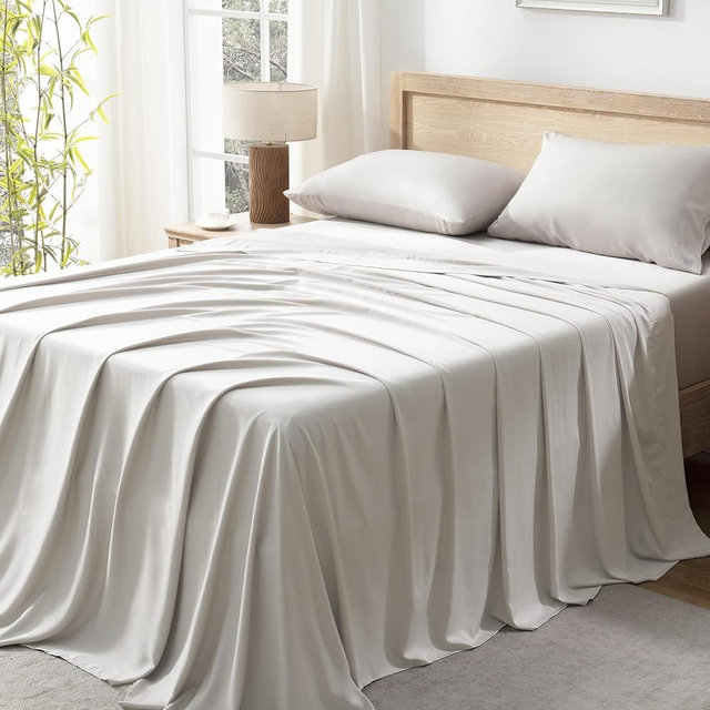 Andency Tannish Grey Queen Sheets Set, 100% Viscose Derived from Bamboo, Cooling Bed Sheets Queen Size, Deep Pocket Up to 16", Silky Soft Sheets