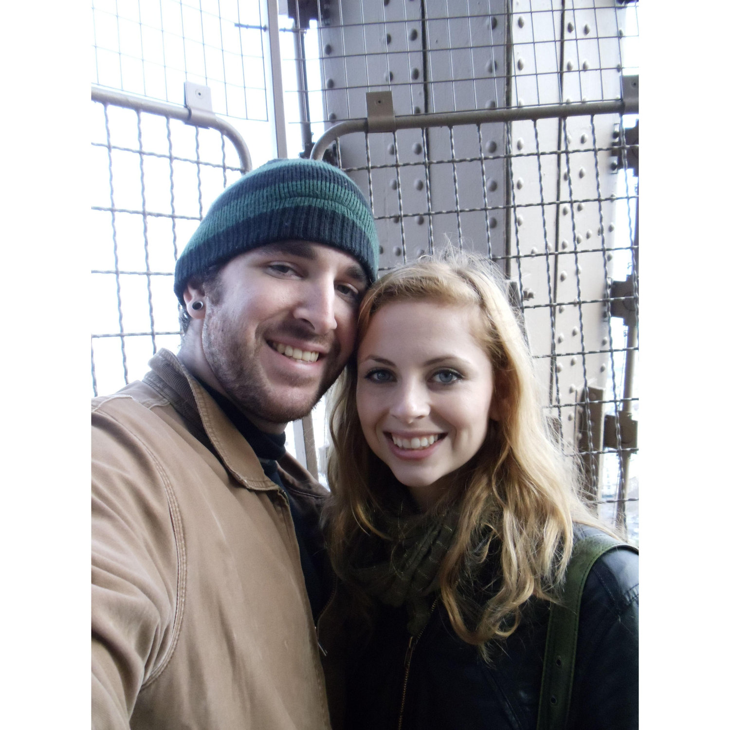 On the lift up to the top of the Eiffel Tower.
