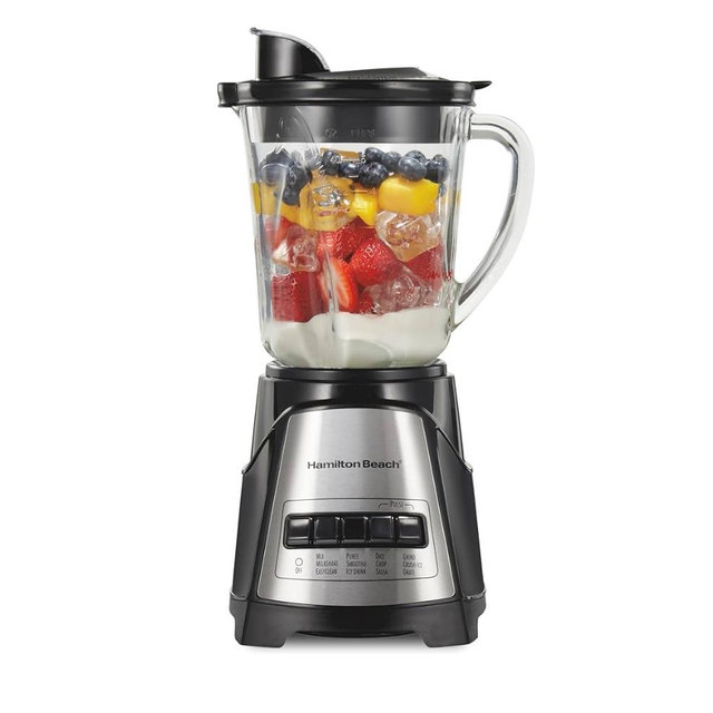 Hamilton Beach Power Elite Wave Action Blender For Smoothies, 40 Oz Glass Jar, 12 Functions Including Puree, Crush Ice, Black, 700 Watts, Black (58148A)