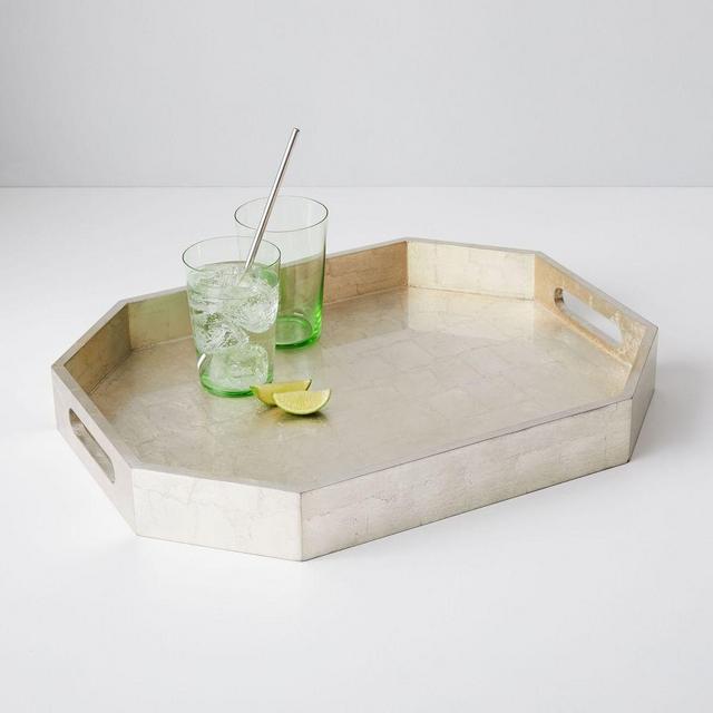 Geo Lacquer Tray, Silver