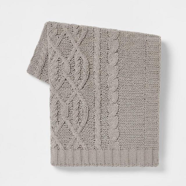 Cable Knit Chenille Throw Blanket Gray - Threshold™