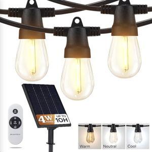 Brightech 48-Feet Solar Classic Black Outdoor String Light with 15 White -Light LED Edison Bulbs with Remote