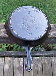 Details about Vintage Griswold Cast Iron # 8 Large Slant Logo Skillet w/ Heat Ring p/n 704 B